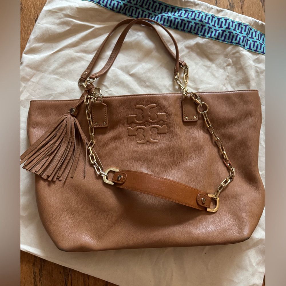 Tory Burch tassel tote.